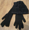 PINKO Black & Silver Sparkle Wool Blend Pull On Beanie Hat & Long Length Gloves