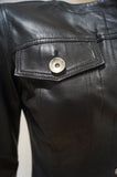 LOVE MOSCHINO Black Leather Silver Tone Button Round Neck Fitted Jacket UK8