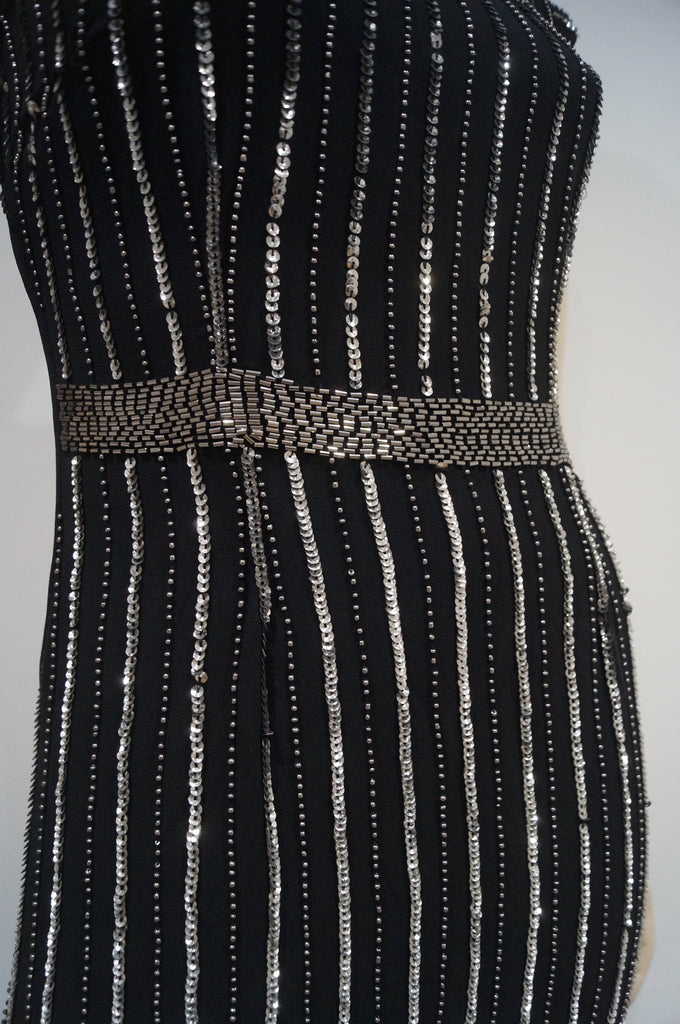 LACE & BEADS Black Silver Sequin Embellished Cap Sleeve Lined Evening Maxi Dress