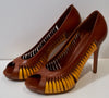 ALEXANDER MCQUEEN Brown Yellow Leather Cut Out Peep Toe Stiletto Heel Shoes UK5