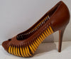 ALEXANDER MCQUEEN Brown Yellow Leather Cut Out Peep Toe Stiletto Heel Shoes UK5