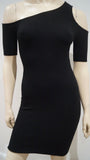 HELMUT LANG Black One Shoulder Short Sleeve Fitted Bodycon Evening Mini Dress S