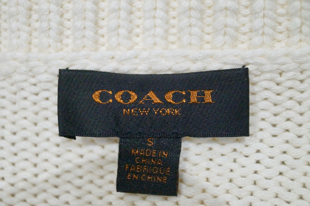 COACH NEW YORK Cream Cotton Blend Knit Flag Pattern Front Jumper Sweater Top S