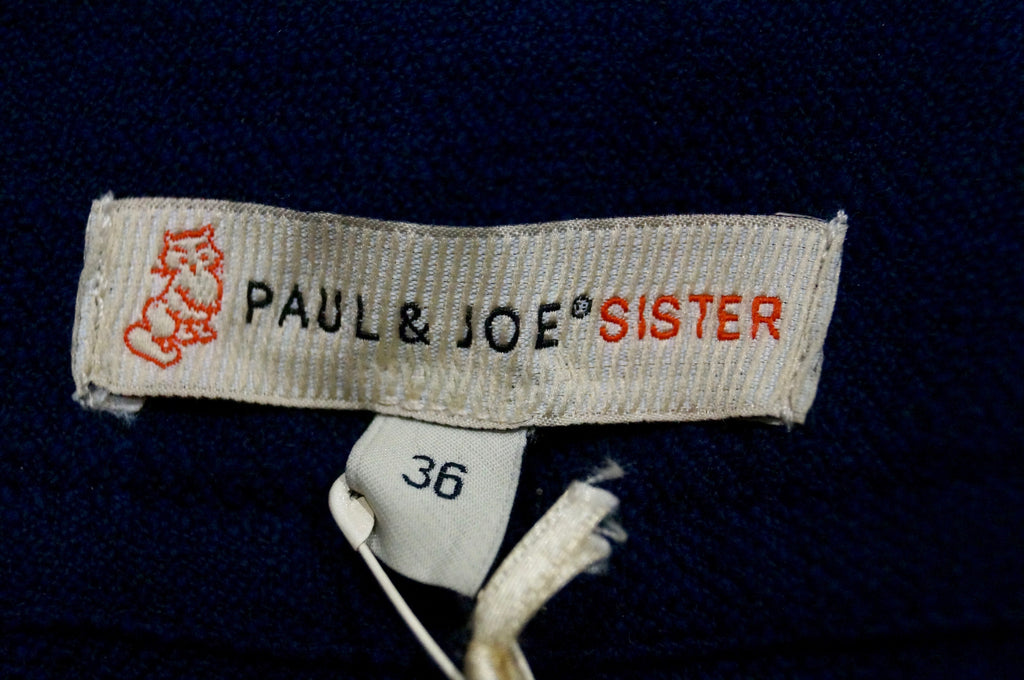 PAUL & JOE SISTER Navy Blue Cotton Blend V Neck Short Sleeve Dress FR36 UK8
