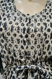 BOSS HUGO BOSS Cream & Brown Geometric Pattern Flare Sleeve Belted Dress UK6