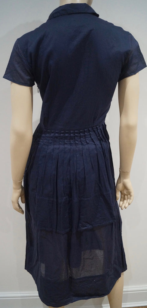 RICHARD NICOLL SHIRT Navy Blue Cotton Collared Short Sleeve Pleat Skirt Dress 8