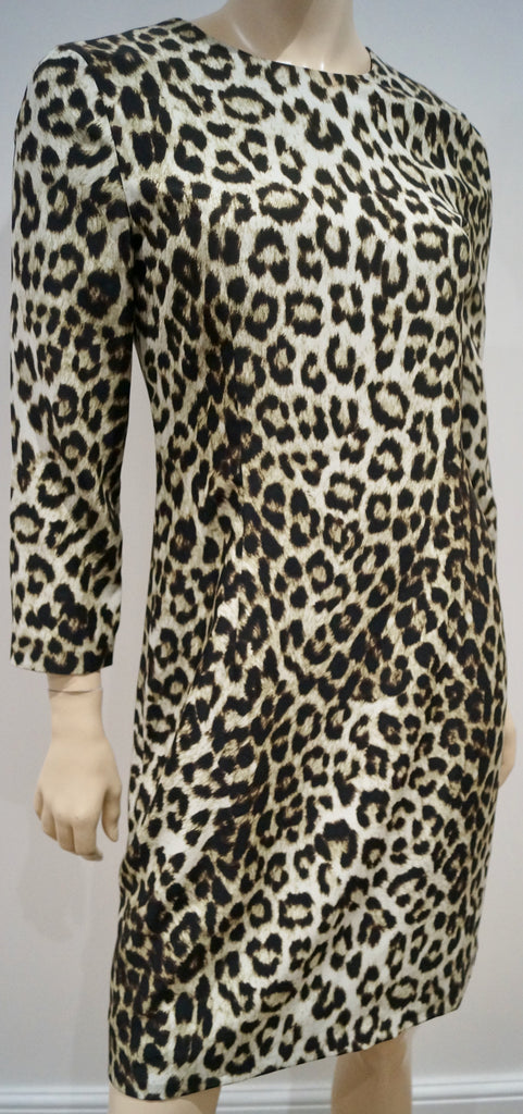 RAG & BONE Cream Brown 100% Silk Animal Print Round Neck Lined Dress US6 UK10