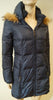 ADD Women's Navy Blue Quilted Padded Detachable Fur Trim Hooded Coat GB8