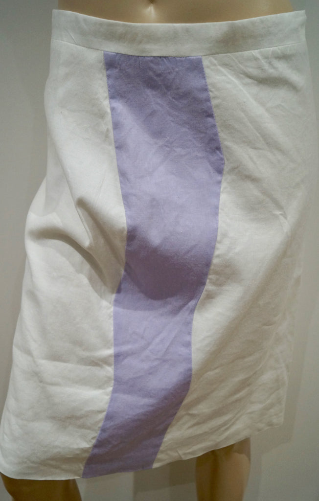 VERSACE JEANS COUTURE White & Lilac Panel Linen Blend Summer Pencil Skirt 32/46