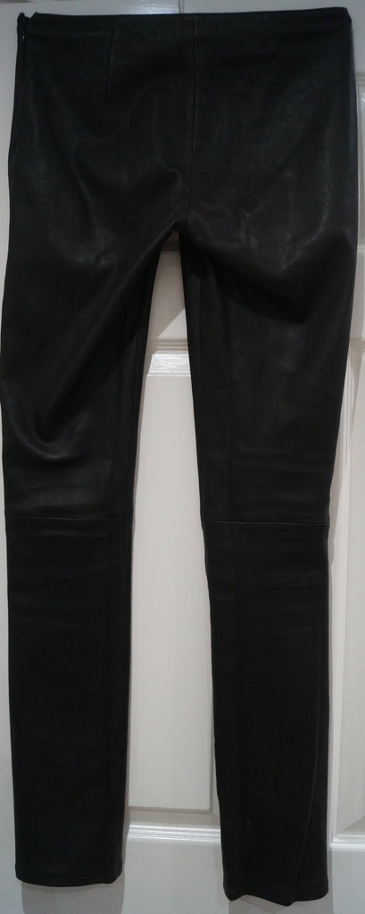 HARTFORD Women's Black 100% Lamb Leather Slim Skinny Trousers Pants Sz2 UK10