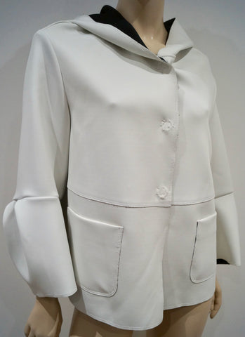 TRUSSARDI Black Cream Silk Geometric Print V Neck Short Sleeve Blazer Jacket 44