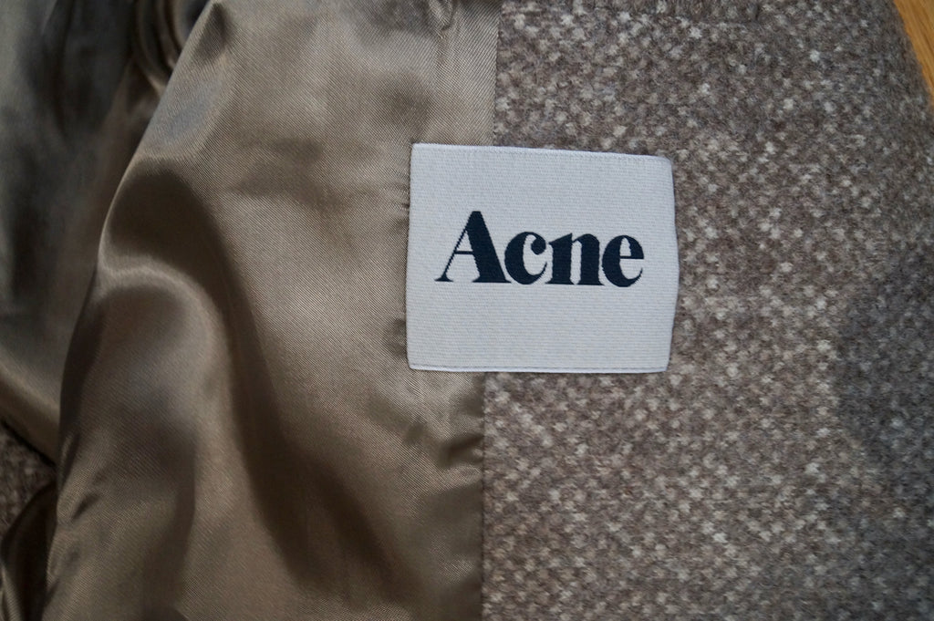 ACNE Brown & Beige 100% Wool Belted Long Length Lined Winter Coat FR40 UK12