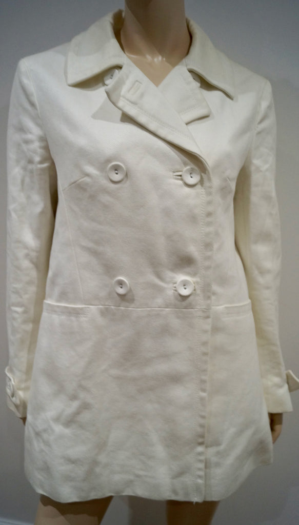 FARHI BY NICOLE FARHI Winter White Cotton & Linen Double Breasted Jacket UK10