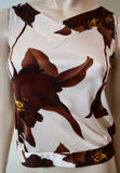 PAUL & JOE Cream & Brown Silk Blend Floral Print V Neck Sleeveless Top Sz:1 UK10
