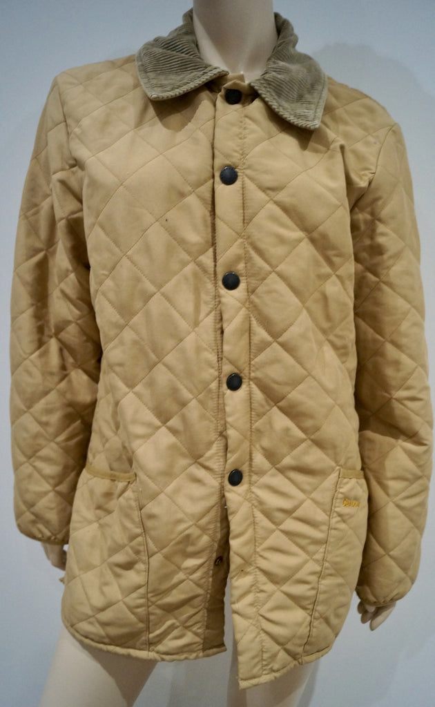 BARBOUR Menswear Beige Cord Collar Popper Fastened Outdoor Quilted Jacket M/L