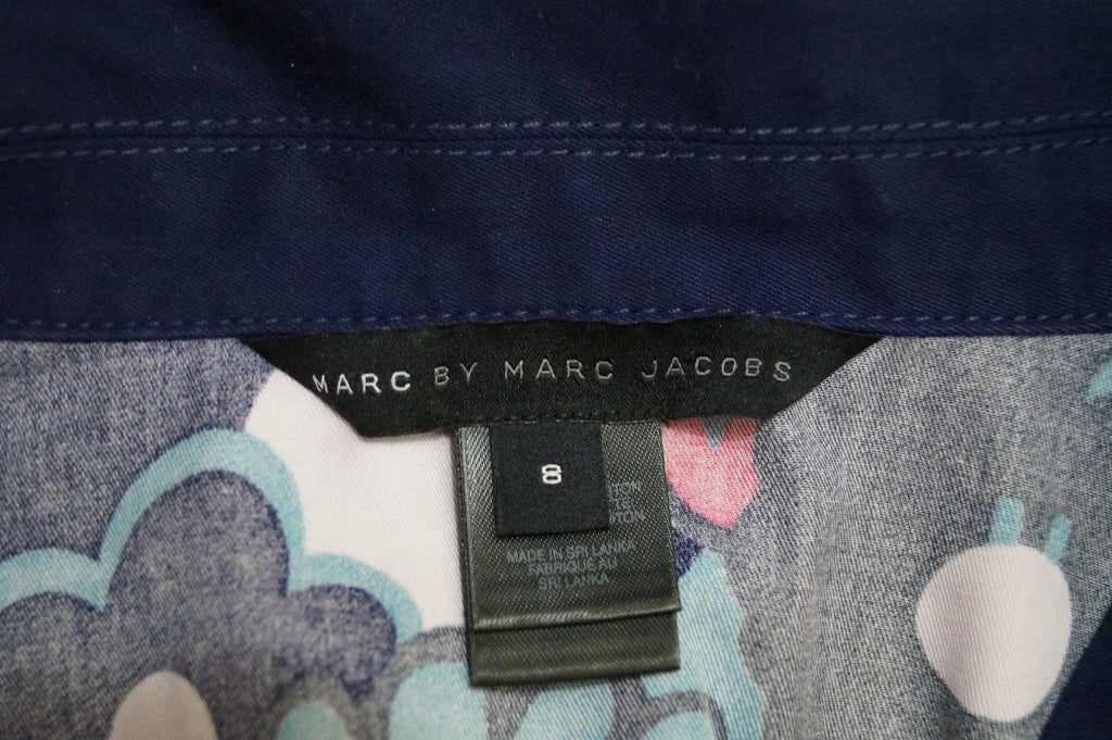 MARC BY MARC JACOBS Black Blue Pink Cotton Floral Print Short Sleeve Dress US8