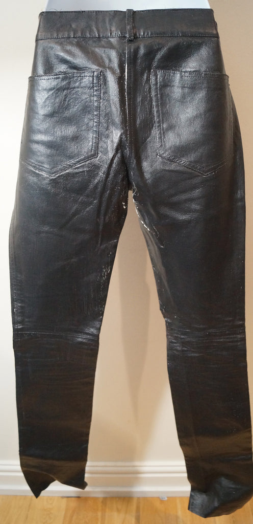 JITROIS Black & White Lambskin Leather Splatter Print Trousers Pants Sz40 UK12