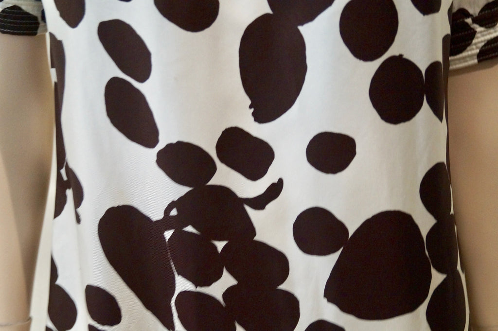 BARNEYS TASTE LUXURY HUMOR Cream & Brown Print Silk Short Sleeve Dress 36/2