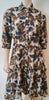 NICOLE FARHI Beige & Brown 100% Silk Abstract Print 3/4 Sleeve Shirt Dress UK6