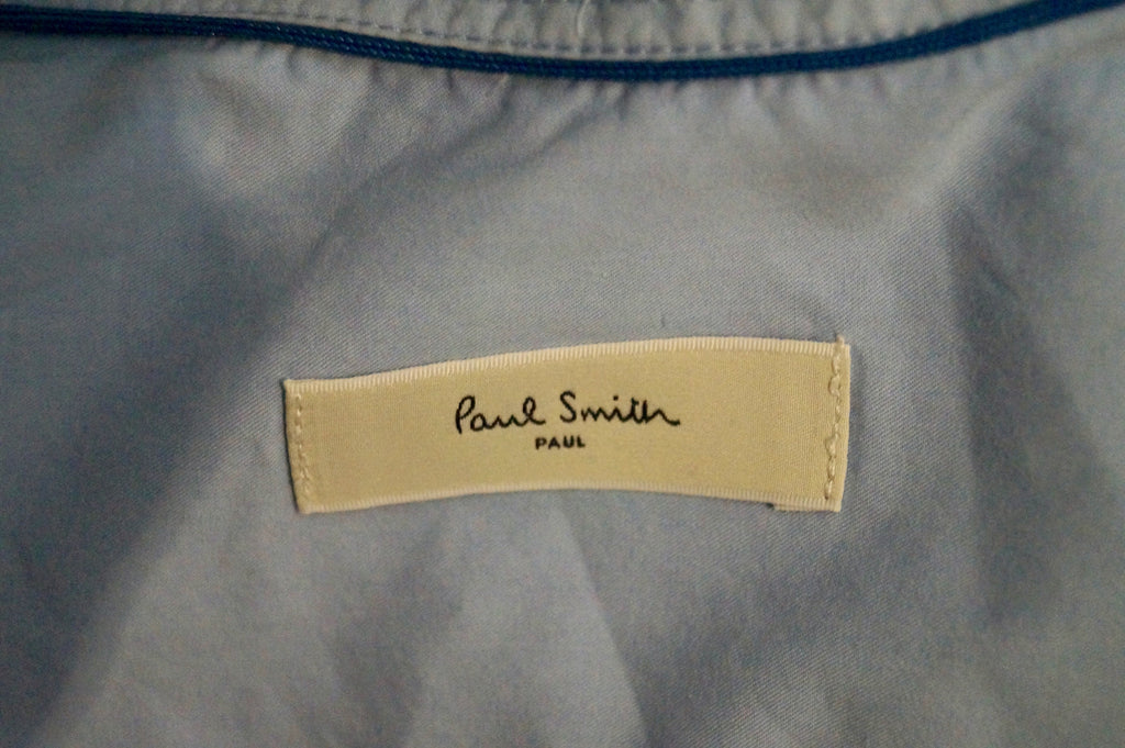 PAUL BY PAUL SMITH Pale Blue 100% Cotton Collarless Long Length Shirt 42 UK10