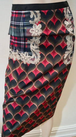 DRIES VAN NOTEN Women's Black Khaki Silk Geometric Printed Pleated Skirt 36 UK8