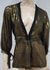 JASMINE DI MILO Gold & Black Silk Blend Sheen Plunge V Neck Belted Blouse Top 8