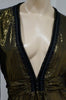 JASMINE DI MILO Gold & Black Silk Blend Sheen Plunge V Neck Belted Blouse Top 8