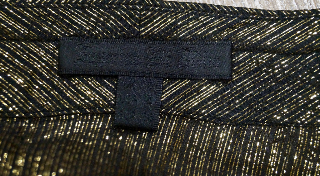 JASMINE DI MILO Gold & Black Silk Blend Sheen Plunge V Neck Belted Blouse Top 8