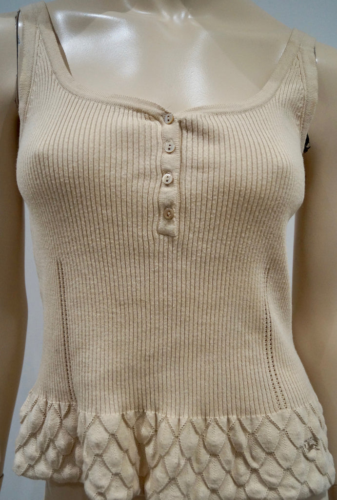BURBERRY LONDON Beige Baby Pink Cotton Ribbed Sleeveless Vest Tank Top 46 UK14