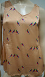 MARC BY MARC JACOBS Pale Pink Silk Bird Print V Neck Sleeveless Blouse Top S
