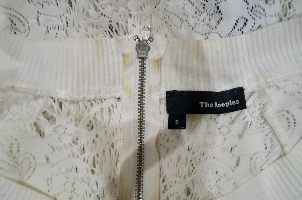 THE KOOPLES Winter White Perforated Pattern Round Neck 3/4 Sleeve Sweater Top S