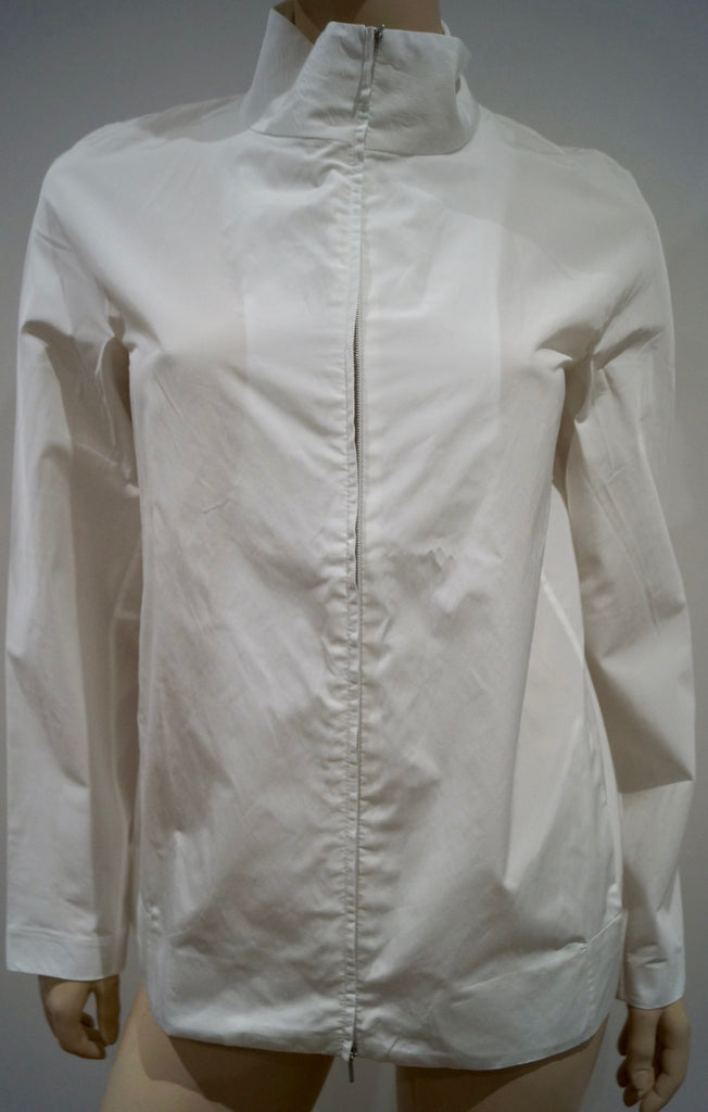 CALVIN KLEIN COLLECTION Winter White Zipper Front Casual Jacket Shirt Top 40 UK8