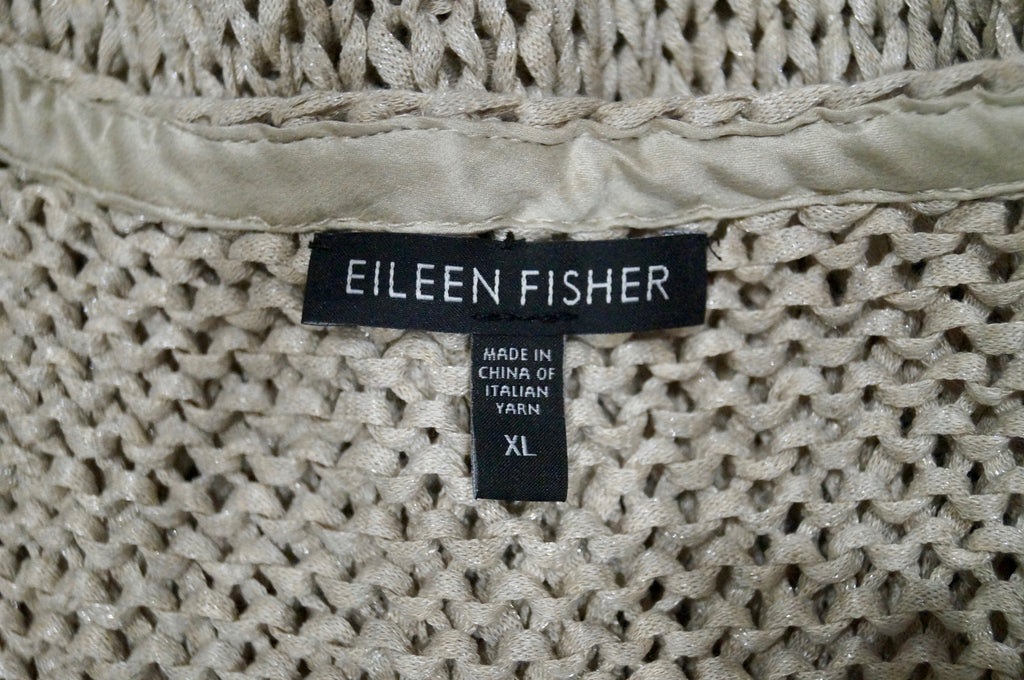 EILEEN FISHER Beige Chunky Knitwear V Neck Sleeveless Long Length Tank Vest Top