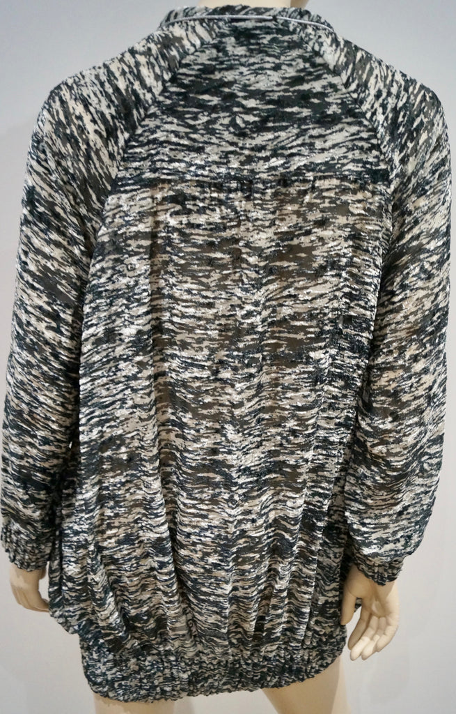 ISABEL MARANT Black Grey Round Neck Semi Sheer Long Length Tunic Top 38 UK10