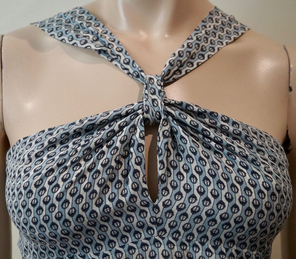 PAUL & JOE Women's Blue & Cream Silk Geometric Print Sleeveless Tunic Top 2 UK12