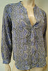 JOIE Blue Purple Cream 100% Silk Geometric Print Collarless V Neck Blouse Top XS