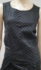 JASMINE Black & Grey Stripe Silk Wrap Sleeveless Tie Top Knee Length Skirt Suit