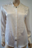 PIERRE BALMAIN Cream Silk Round Neck Pleat Front Long Sleeve Blouse Top FR40