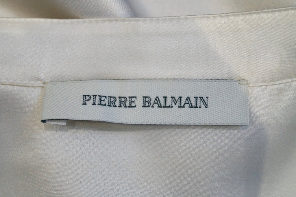 PIERRE BALMAIN Cream Silk Round Neck Pleat Front Long Sleeve Blouse Top FR40