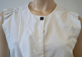 SANDRO White 100% Cotton Round Neck Sleeveless Pleated Blouse Shirt Top Sz:2; M