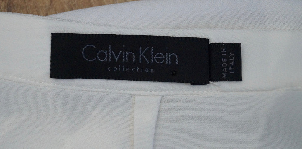CALVIN KLEIN COLLECTION Winter White Collarless Formal Blouse Shirt Top 8/44 12