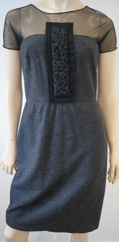 VERA WANG LAVENDER LABEL Grey Wool Silk Blend Low Black Short Sleeve Dress 8/42