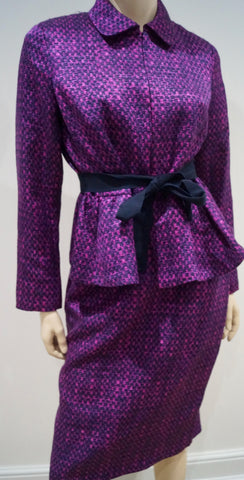 BAMFORD ENGLAND Khaki Purple Checked Cashmere Wool Jacket & Skirt Suit 38 UK10