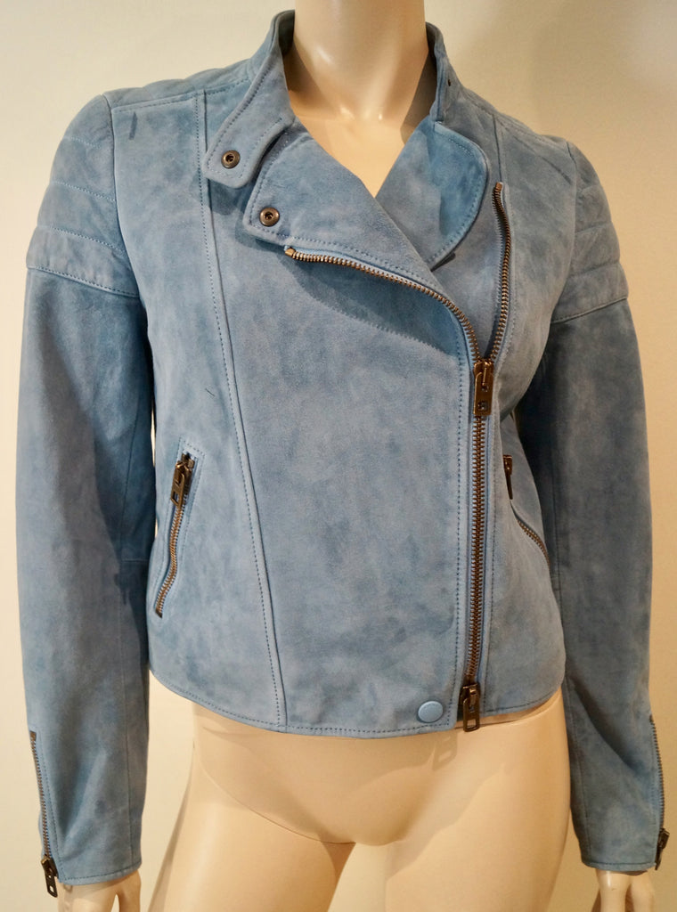 COACH NEW YORK Women's Blue Goat Suede Collared Lined Casual Biker Jacket 6 UK10