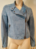 COACH NEW YORK Women's Blue Goat Suede Collared Lined Casual Biker Jacket 6 UK10
