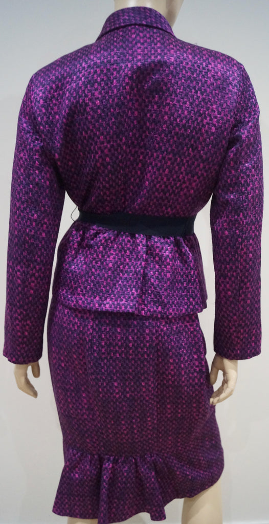 CAROLINA HERRERA Pink & Black Checked Cotton Silk Blend Jacket & Skirt Suit 8; UK12