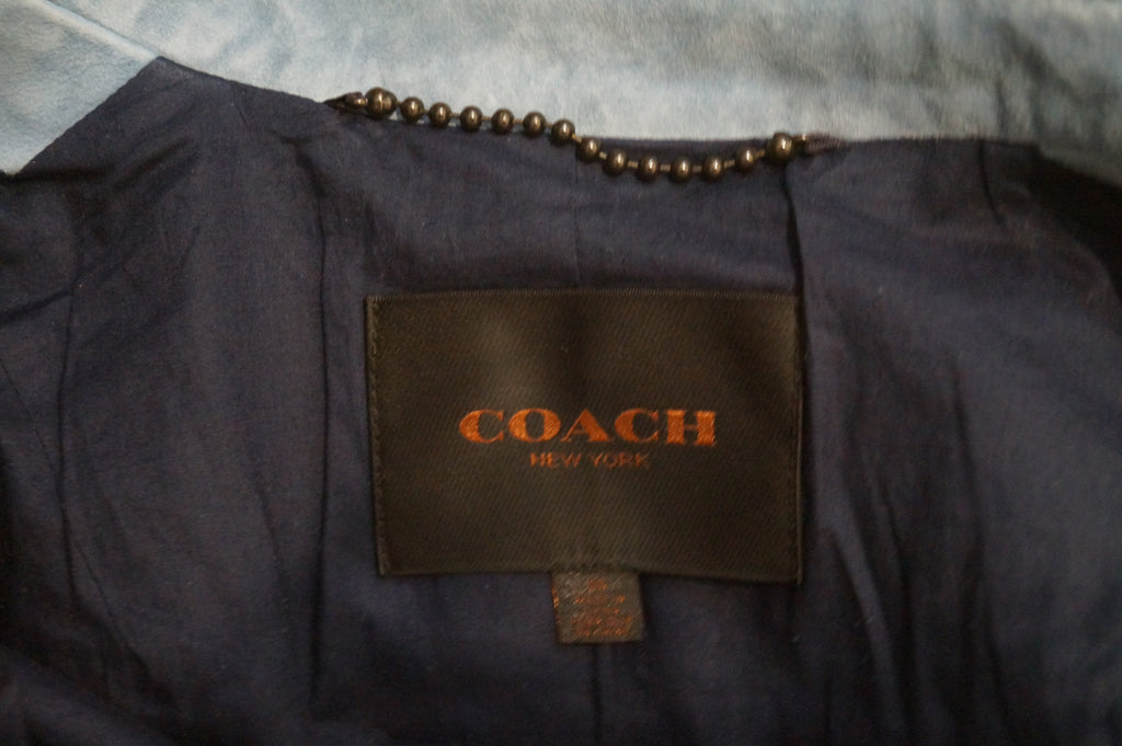 COACH NEW YORK Women's Blue Goat Suede Collared Lined Casual Biker Jacket 6 UK10