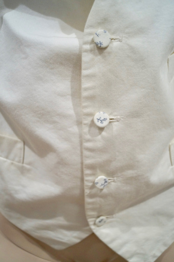 OMAR KASHOURA Cream & Blue Floral Rear Ruffle Detail Sleeveless Waistcoat Top M
