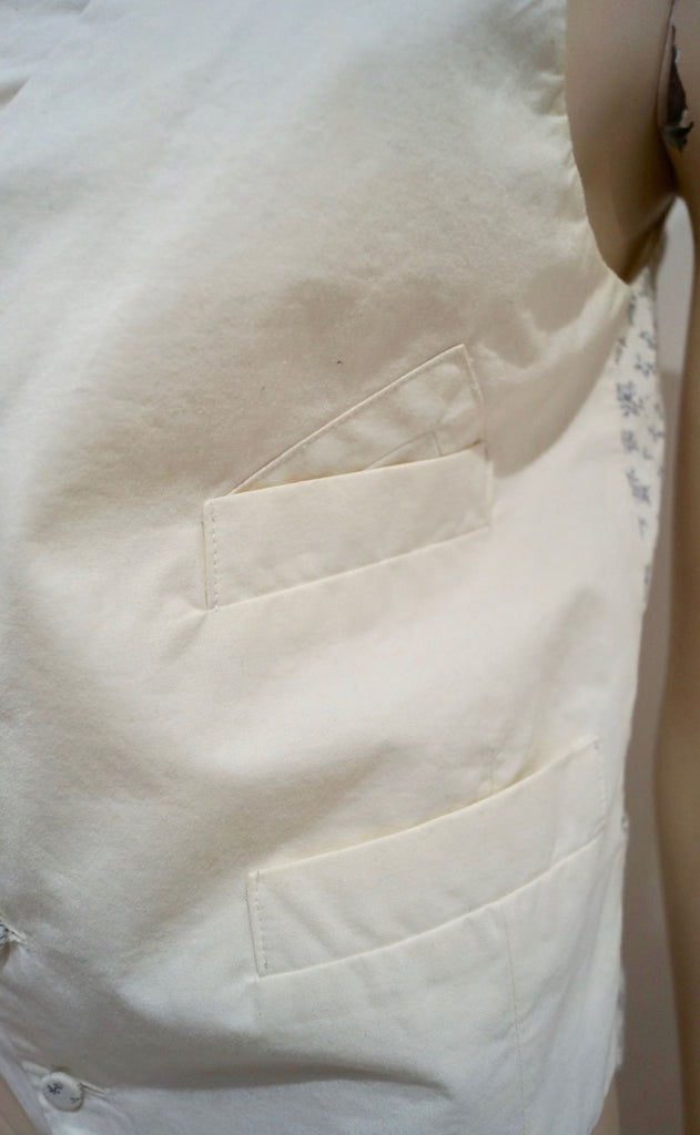 OMAR KASHOURA Cream & Blue Floral Rear Ruffle Detail Sleeveless Waistcoat Top M