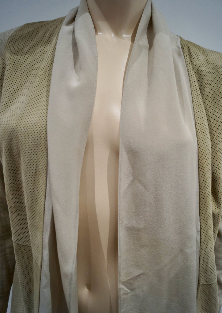 FABIANA FILIPPI Beige Leather Cotton & Silk Open Front Long Sleeve Cardigan Top